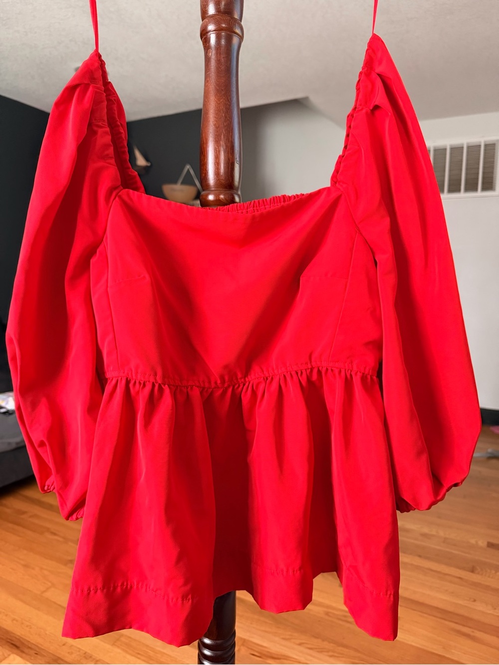 Women's Red Peplum Balloon-Sleeve Top - Free Assembly